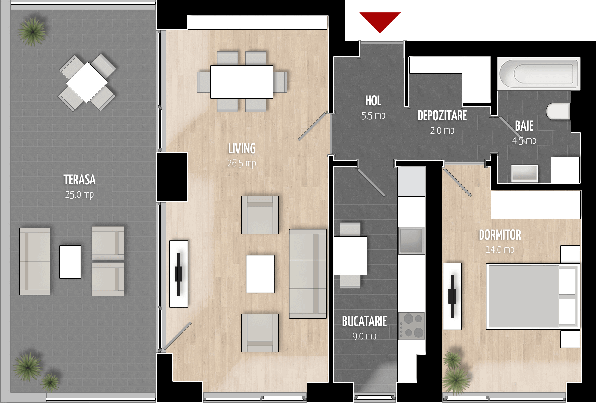  Apartament 1002, Tip de apartament 2C cu 2 camere 
