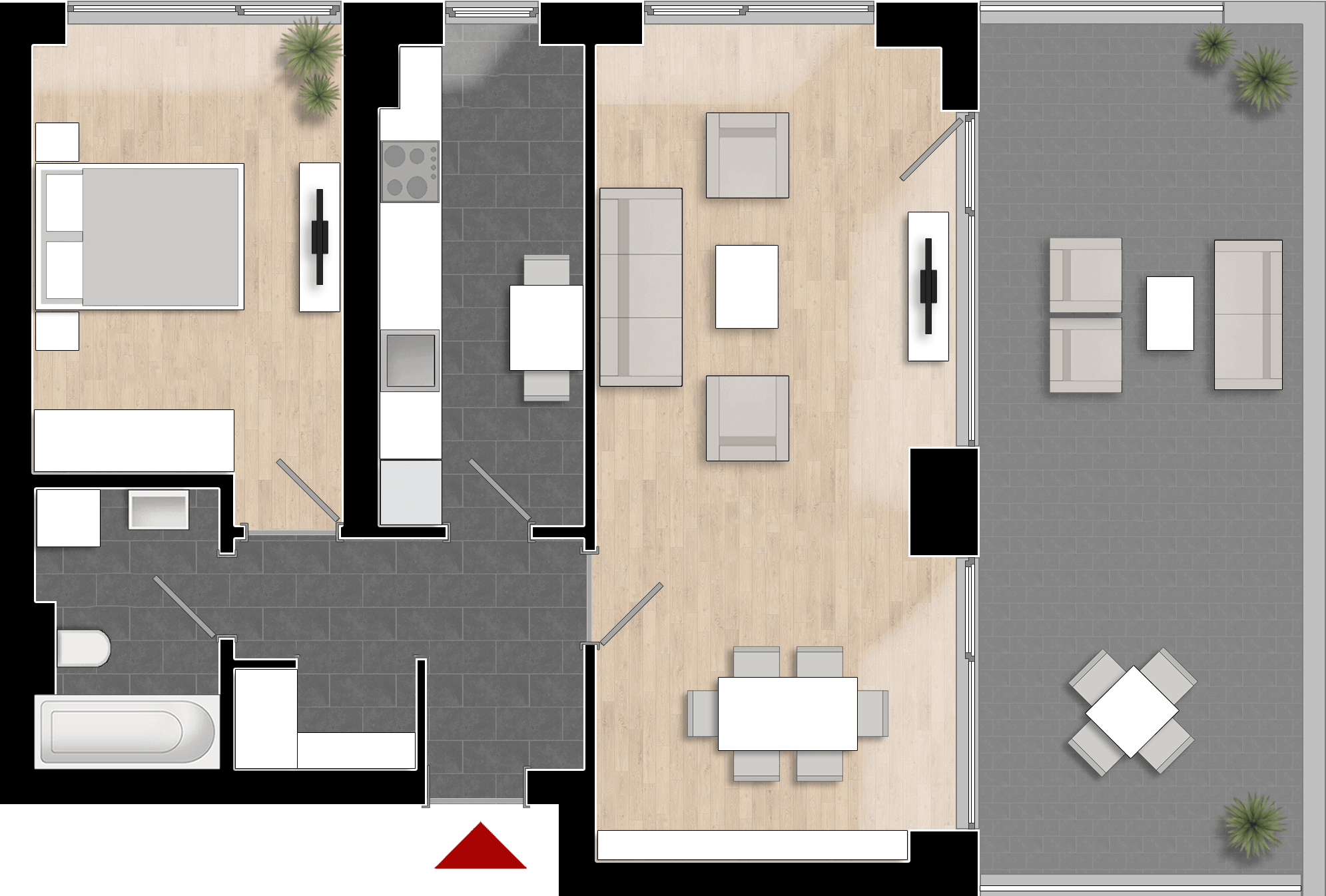  Apartament Tip 2C cu 2 camere 
