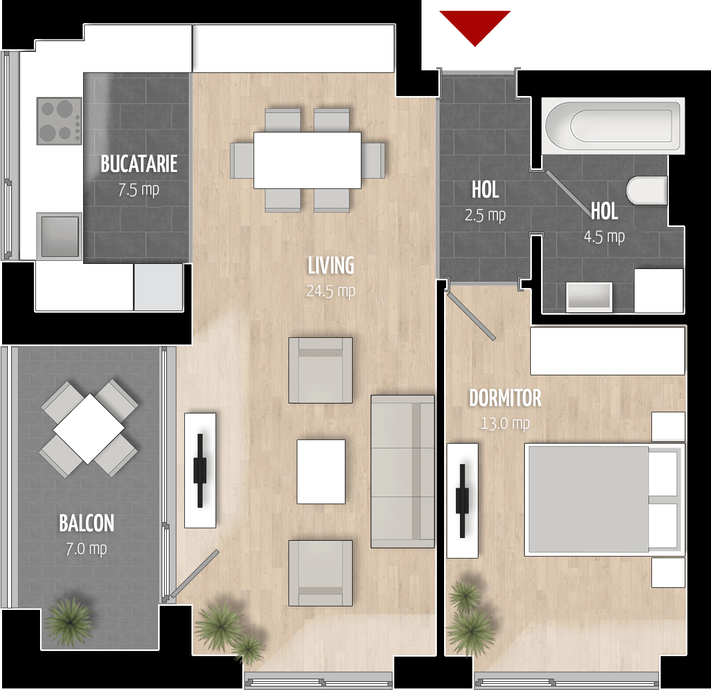  Apartament 103, Tip de apartament 2B cu 2 camere 