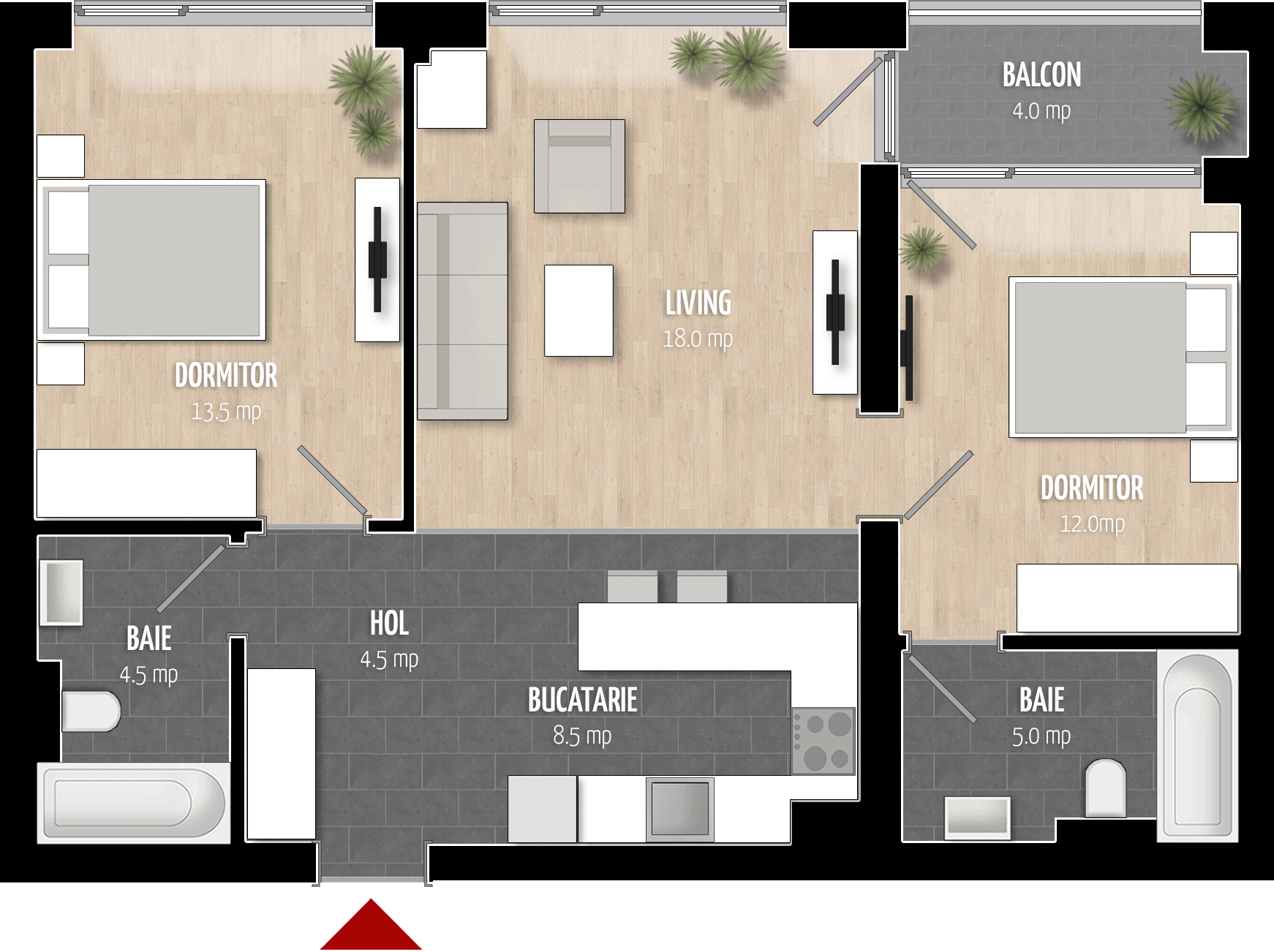  Apartament 106, Tip de apartament 3A cu 3 camere 