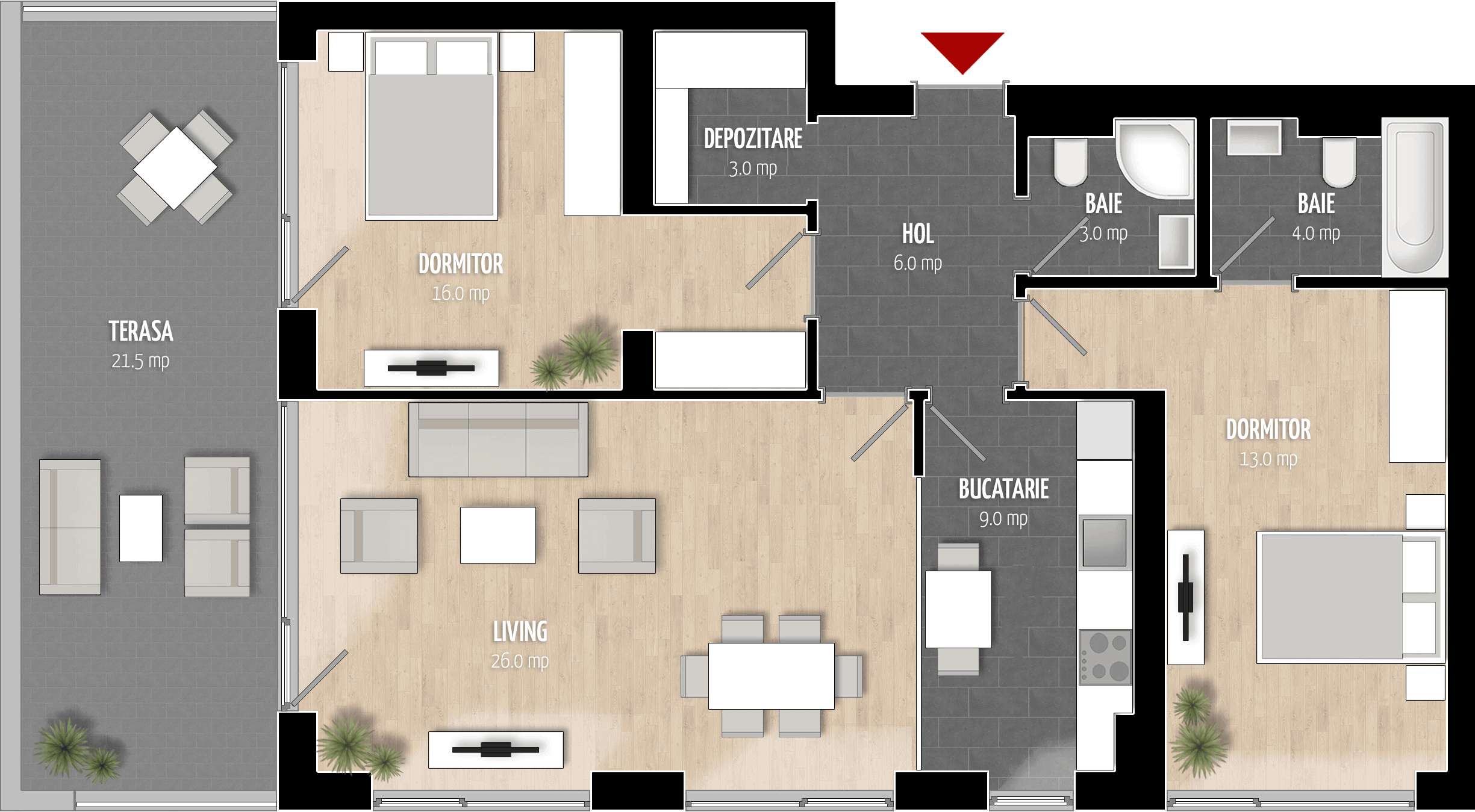  Apartament 902, Tip de apartament 3B cu 3 camere 